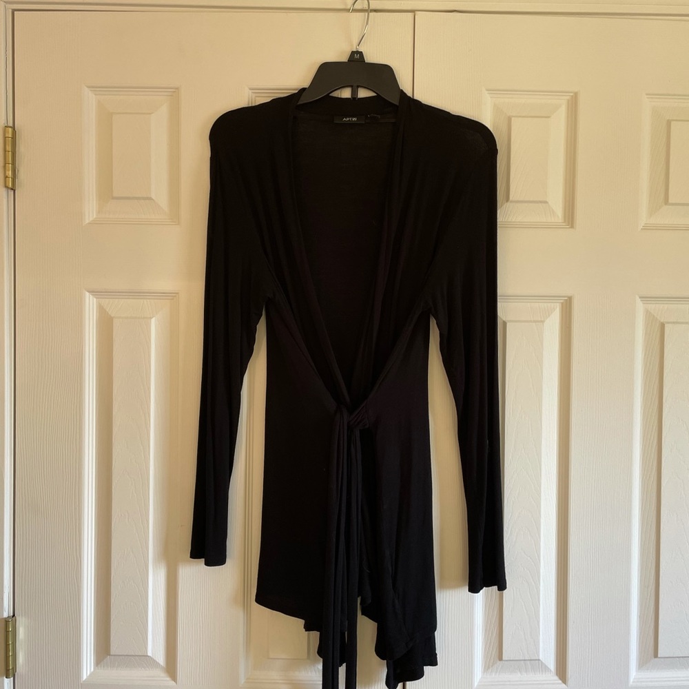 Black belted flowing sweater
